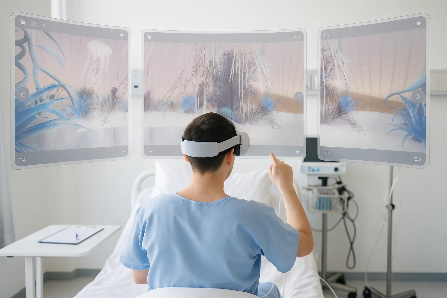 Paciente durante una sesión de meditación con el visor puesto.
